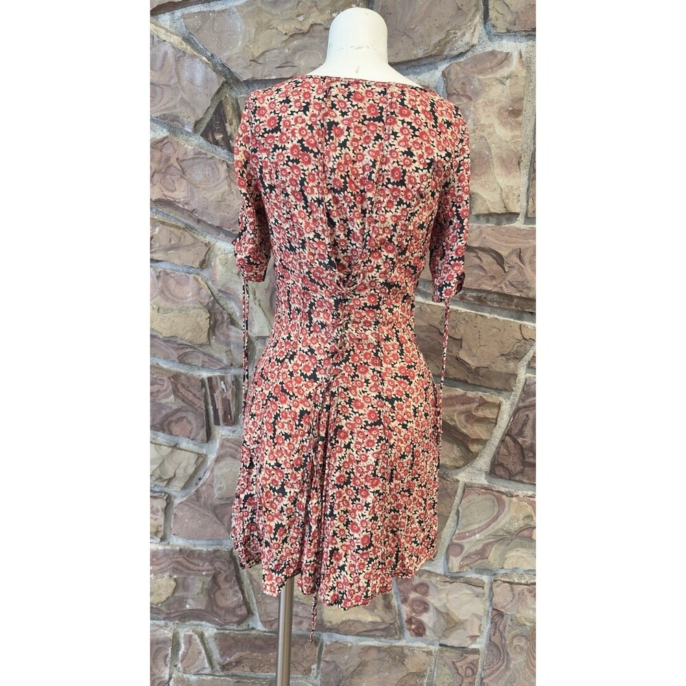 Free People Floral Corset Lace‑Up Mini Dress red/black Button down pockets  S/P - Picture 11 of 15